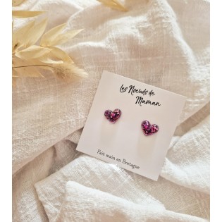 Boucles d'oreilles Love confettis violet/rose