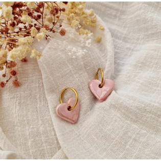 Boucles d'oreilles coeur céramique rose