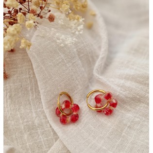 Boucles d'oreilles Flowers Fleurs séchées rouges/or