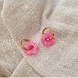 Boucles d'oreilles rose fluo pailleté