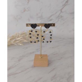 Boucles d'oreilles Suzette Coeurs noirs/feuille or